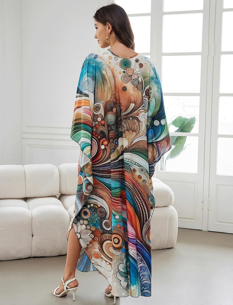 KECVOT Kaftan Dresses for Women Plus Size Batwing Sleeve Caftans Long Bathing Suit Cover Up Maxi Beach Dress Loungewear - Image 4